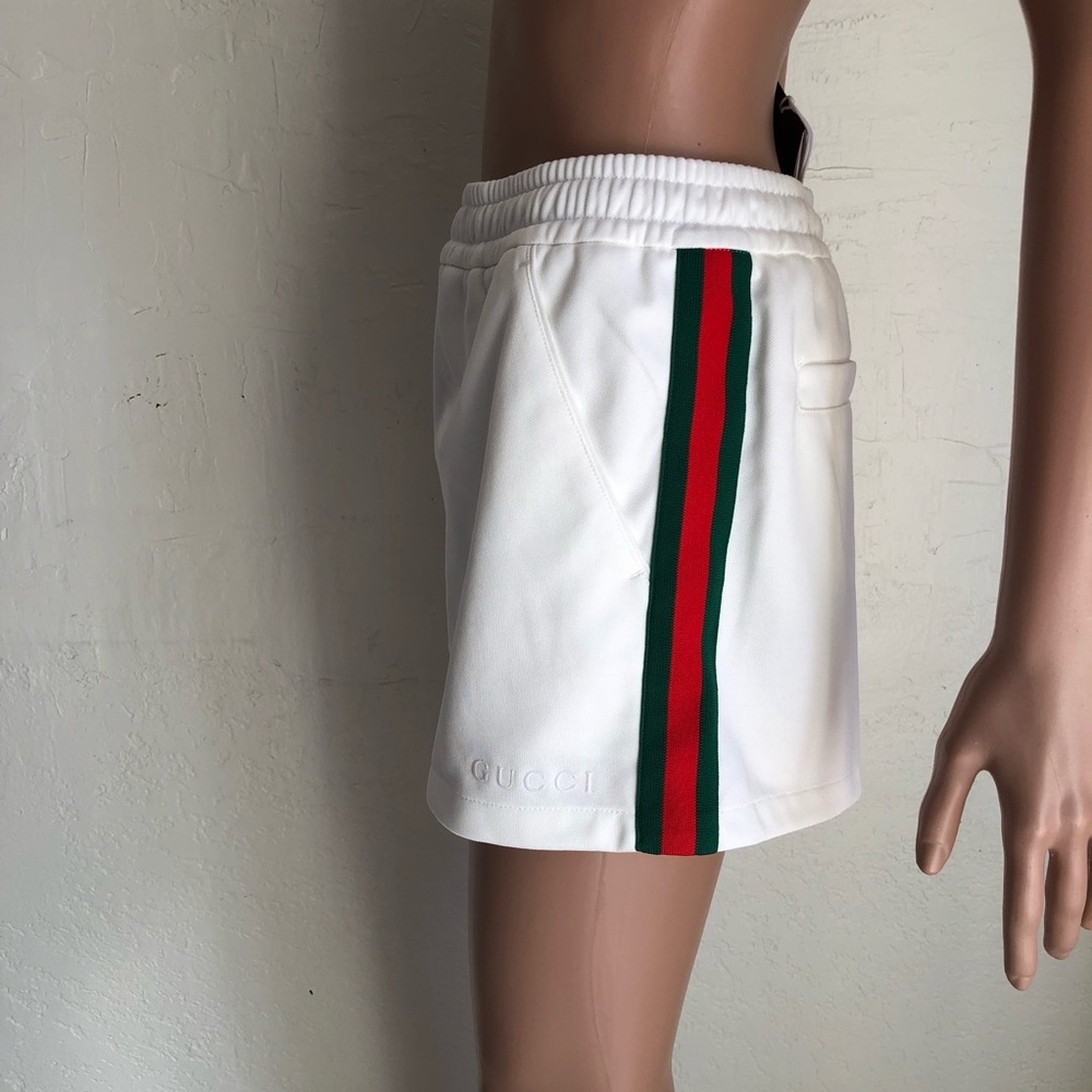 Gucci White Technical Jersey Gym Shorts Women's Size S Green/Red Web Stripes